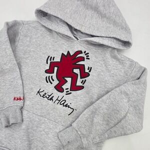 KEITH HARING SWEATSHIRT YOUTH MEDIUM GRAY RED MAN HOODIE ART IS FOR EVERYBODY